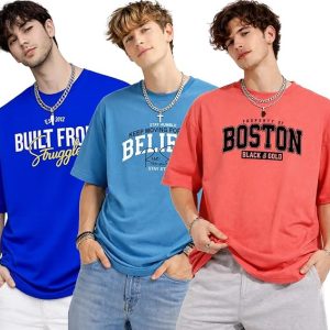 London Hills Printed Cotton Blend Half Sleeve Oversized Men Round Neck Tshirts | T Shirt for Man | Tshirt | Shirts Men | Tshirt for Man | T-Shirt | Mult-Colored